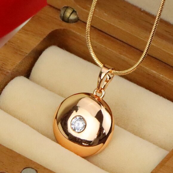 "Round Dome Rose Gold Pendant with Single CZ Center Stone, XPPT1520 - Picture 1 of 13